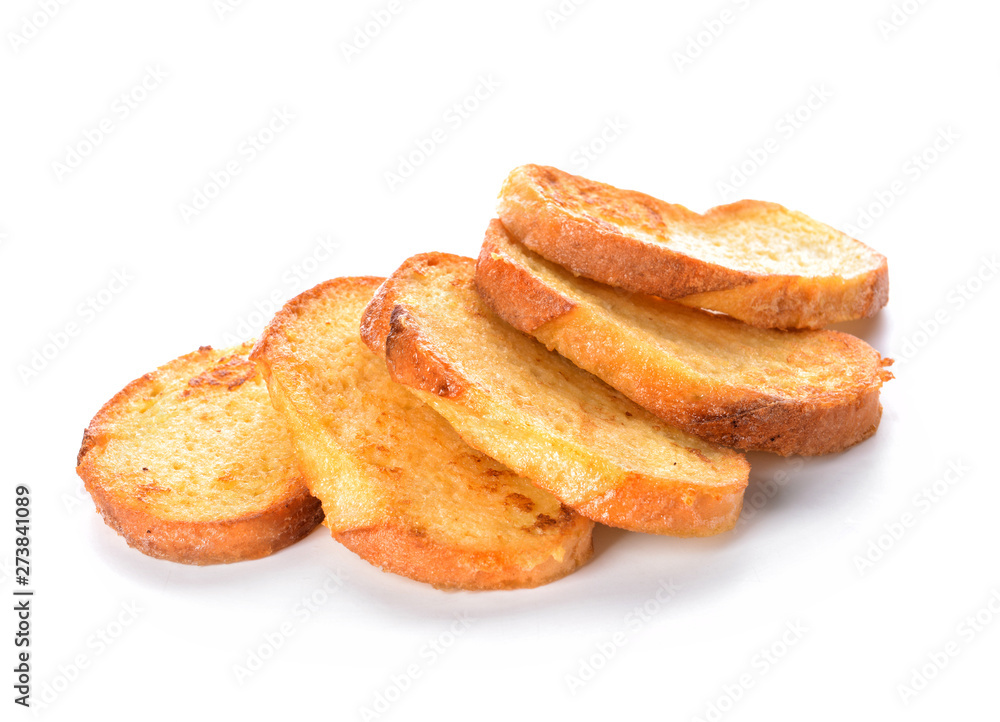 Tasty French toasts on white background