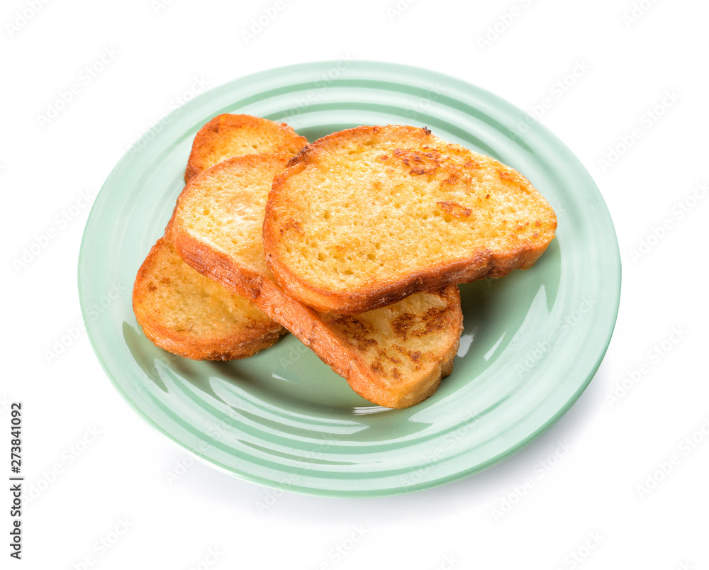 Plate with tasty French toasts on white background Plate with tasty French toasts on white background