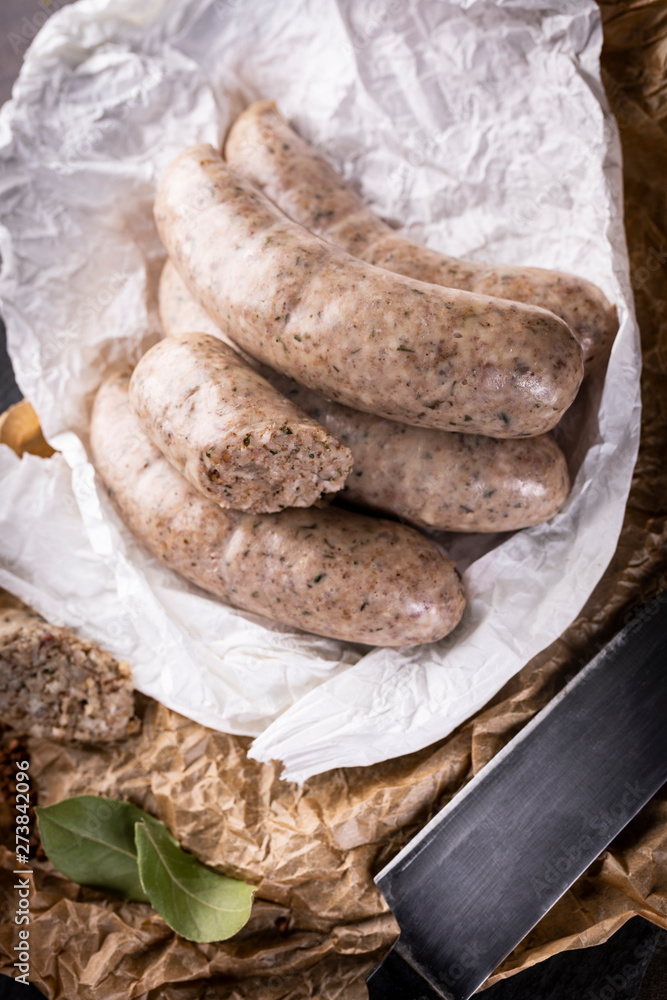 White pudding. Traditional cuisine. Thin rings of white sausage