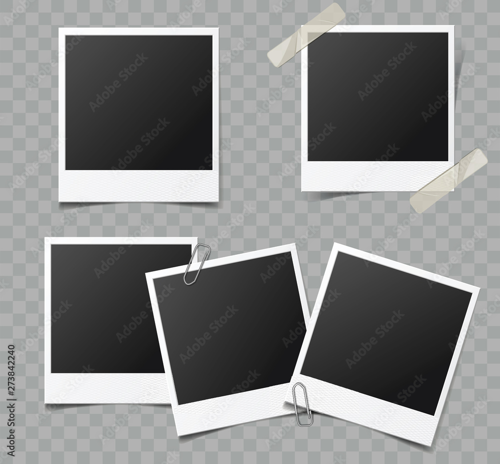 Collection of vector retro blank photo frames with transparent shadow effects Collection of vector retro blank photo frames with transparent shadow effects