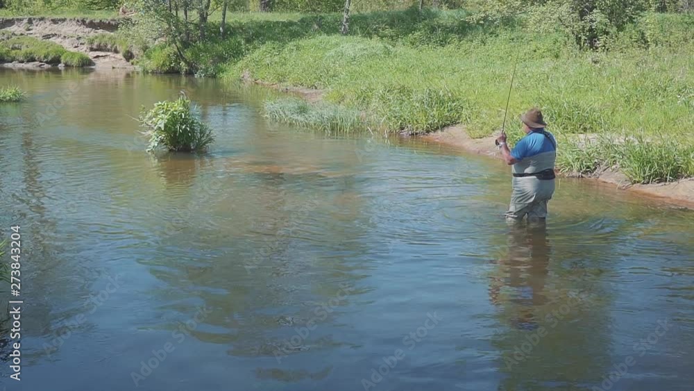 Fly fisherman using flyfishing rod in beautiful river. Fly fisherman using flyfishing rod in beautiful river.