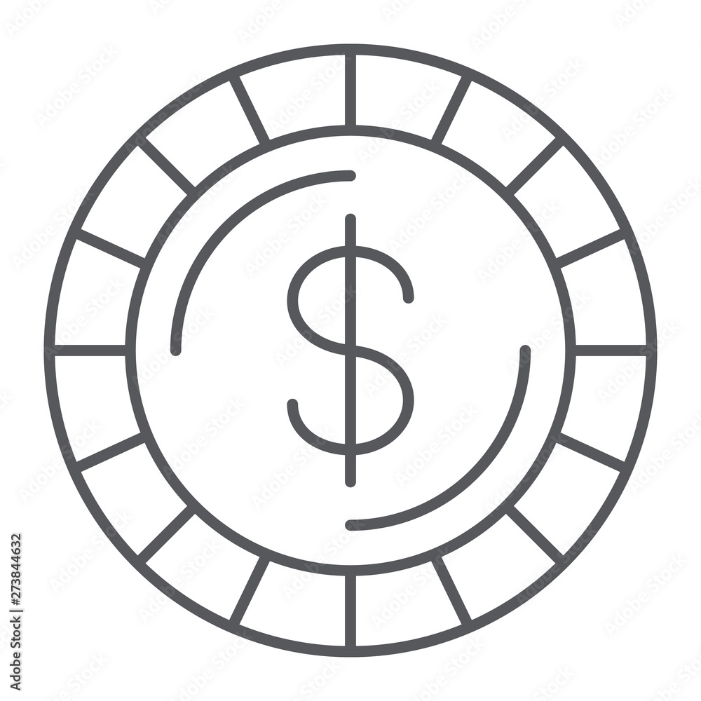 Money coin thin line icon, finance and money, cent sign, vector graphics, a linear pattern on a white background. Money coin thin line icon, finance and money, cent sign, vector graphics, a linear pattern on a white background.
