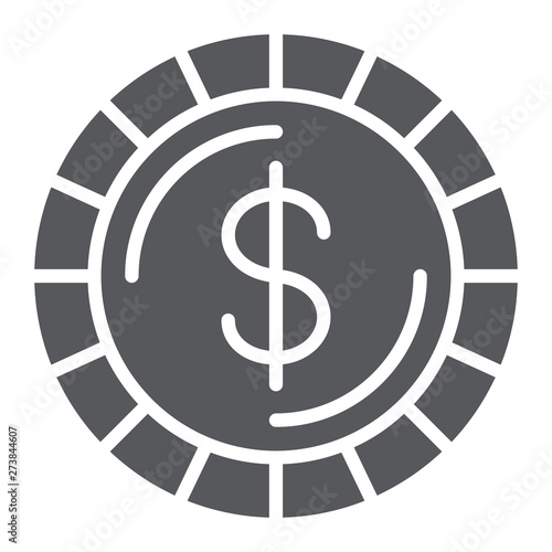 Money coin glyph icon, finance and money, cent sign, vector graphics, a solid pattern on a white background.