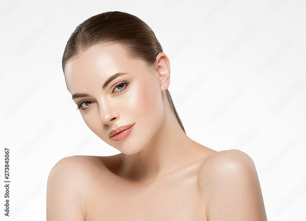 Beauty woman healthy skin face hair and natural makeup beautiful portrait Beauty woman healthy skin face hair and natural makeup beautiful portrait