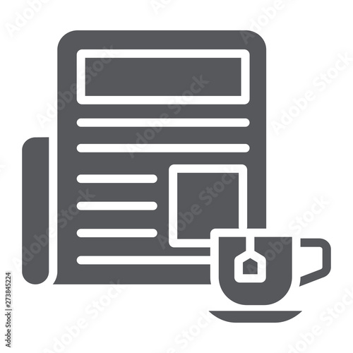 Newspaper with cup glyph icon, morning and news, daily newspaper sign, vector graphics, a solid pattern on a white background.