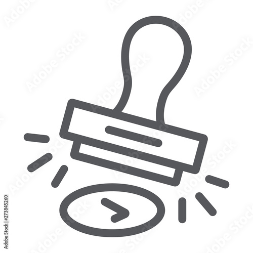 Approval stamp line icon, allow and stamper, rubber stamp sign, vector graphics, a linear pattern on a white background.