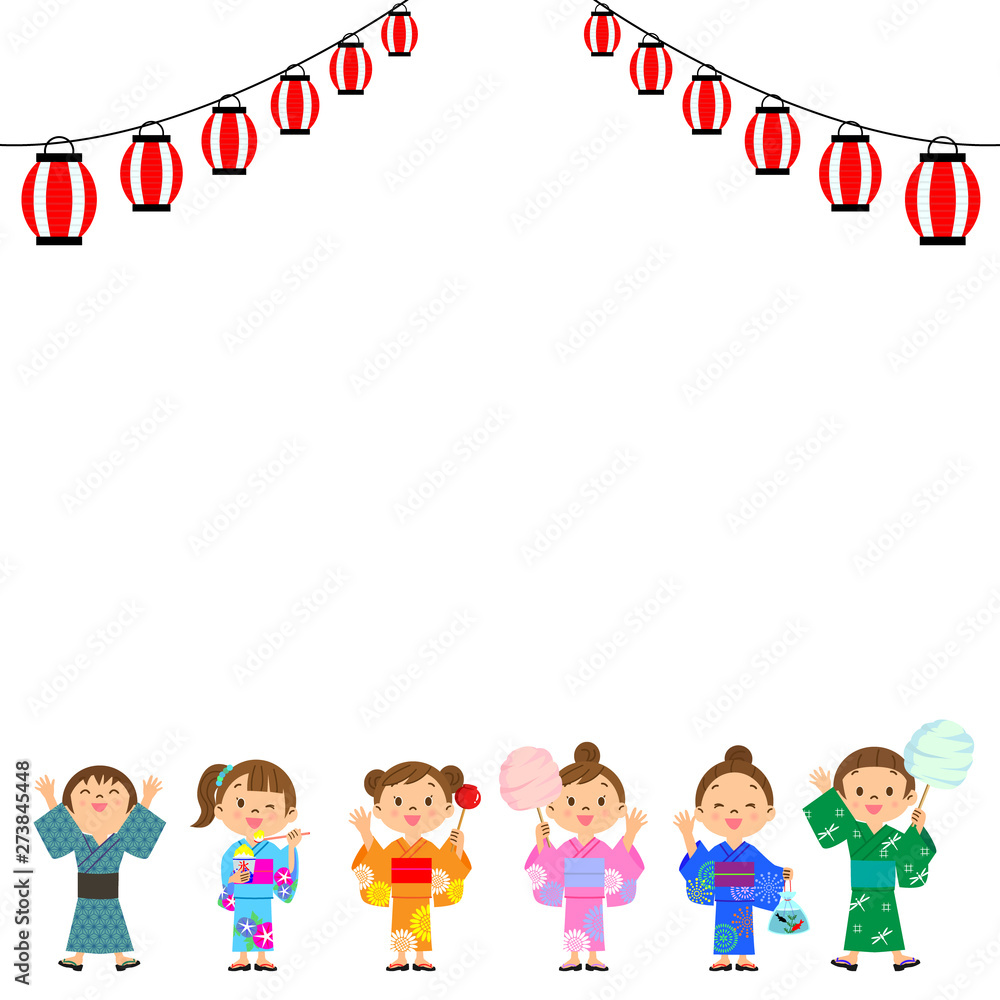 夏祭り　子供たち　提灯