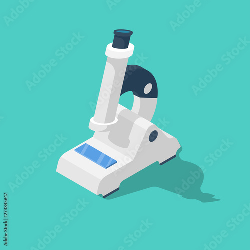 Microscope isometric 3d icon. Medical biological diagnostics, laboratory education. Research concept. Vector illustration flat design. Isolated on background.