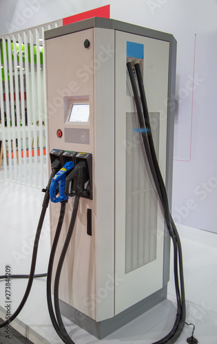 Electric vehicle EV charging station. Power supply for electric car charging