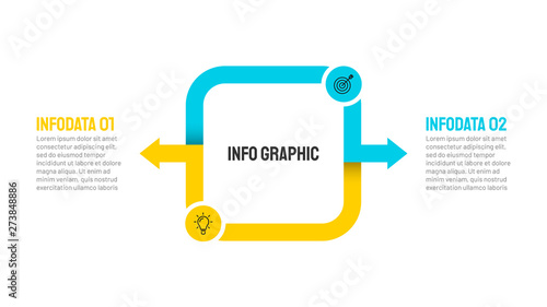 Vector square and arrow design element for infographic. Business concept with 2 options, steps, marketing icons.