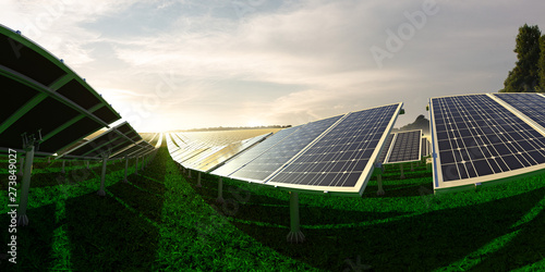 Solar energy station. field with cell panel