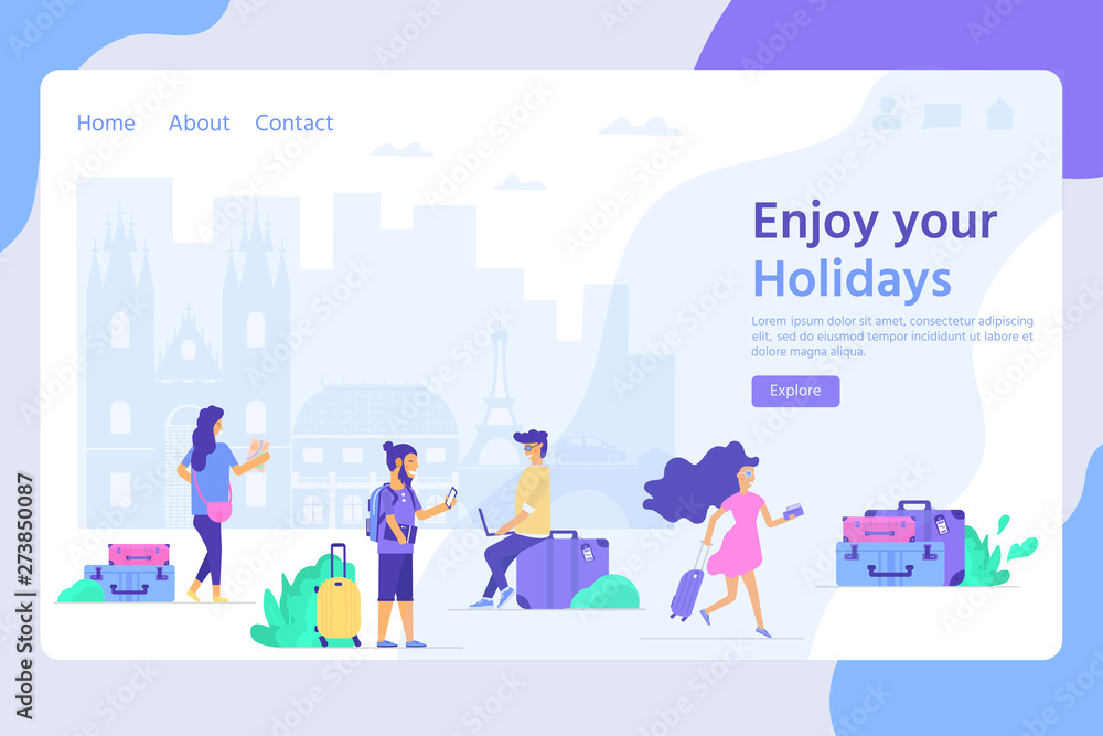 Landing page template for online Shopping with flat people characters and bags. Concept for website banner, mobile app templates, e commerce sales, digital marketing. Vector illustration Landing page template for online Shopping with flat people characters and bags. Concept for website banner, mobile app templates, e commerce sales, digital marketing. Vector illustration