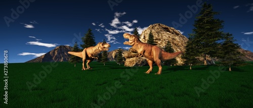 Extremely detailed and realistic high resolution 3d illustration of a T-Rex Dinosaur during the jurassic era