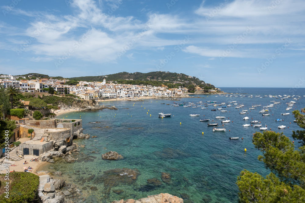 beautiful view of a village on the mediterranean coast line
