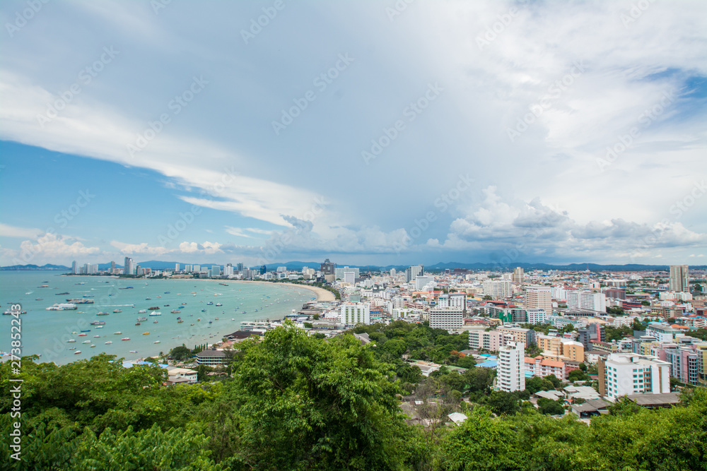 Pattaya beach and city aerial view , Chonburi, Thailand