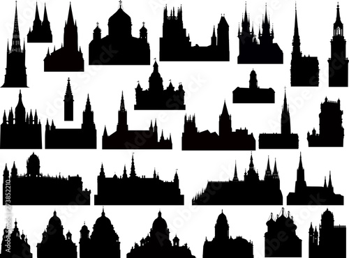 twenty eight black isolated castles and churches