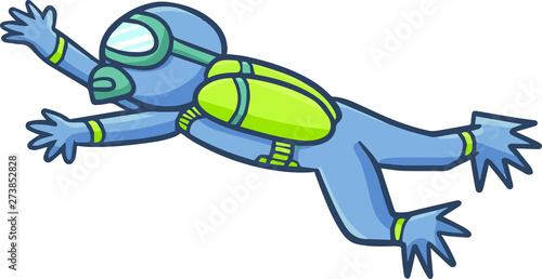 Funny and cute diver with blue diving suit