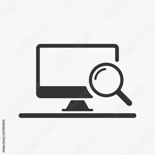Monitor screen and magnifying glass icon vector logo template. Internet search concept icon