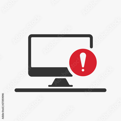 Warning attention attacker alert sign with exclamation mark on computer monitor screen. beware alertness of internet danger symbol icon. Security VPN protection Concept. vector illustration.