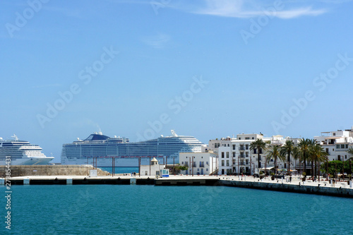 Big ships in a small town.Ibiza Island.Spain.