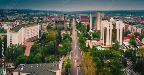 Aerial shot of center in Chisinau City. Presidential Palace and Parliament. Moldova, 2019 photo