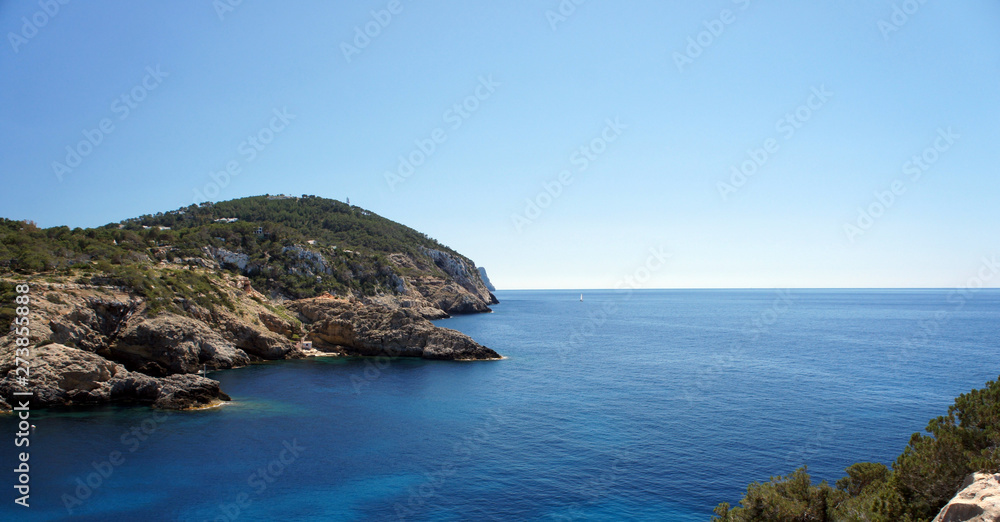 Cloudless weather over the Mediterranean Sea.Ibiza Island.Spain.