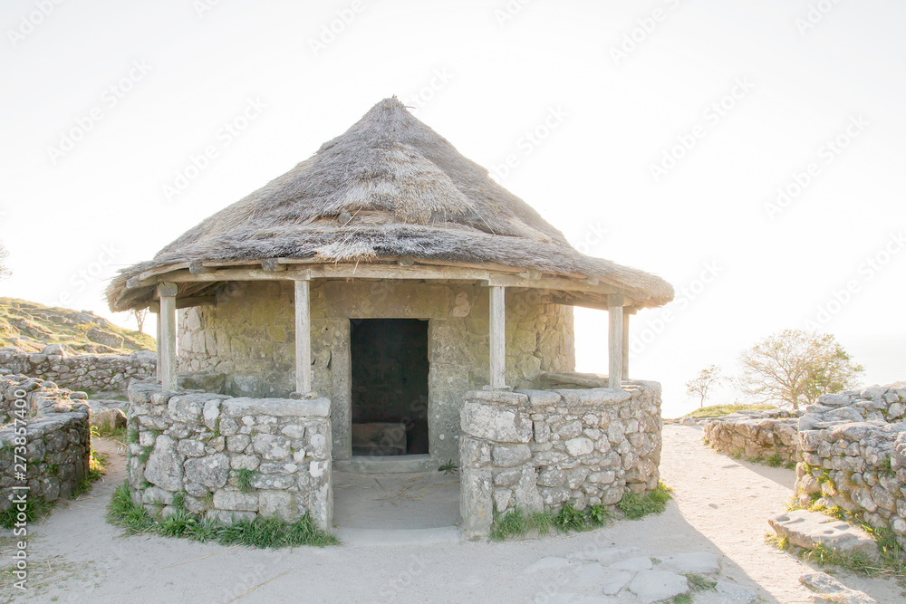 Reconstruction of ancient celtic house in Castro de Santa Trega, Galicia, Spain