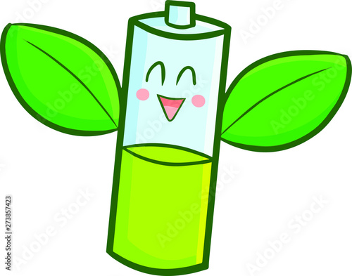 Funny and cute battery flying with leafes as a wing