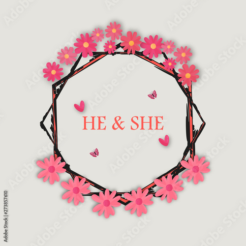 Wedding invitation floral card with rose,cotton,succulent,eucalypyus leaves in watercolor style. Botanical template with golden frame and flowers for invite, greeting and covers, poligraphy