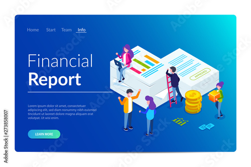 Financial report concept. People do paperwork concept design. Can use for web banner, infographics, hero images. Flat isometric vector illustration.