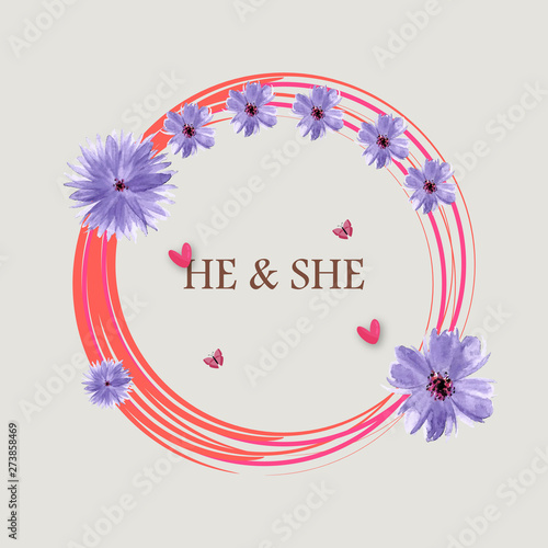 Wedding invitation floral card with rose,cotton,succulent,eucalypyus leaves in watercolor style. Botanical template with golden frame and flowers for invite, greeting and covers, poligraphy