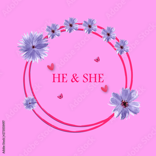 Wedding invitation floral card with rose,cotton,succulent,eucalypyus leaves in watercolor style. Botanical template with golden frame and flowers for invite, greeting and covers, poligraphy