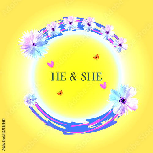 Wedding invitation floral card with rose,cotton,succulent,eucalypyus leaves in watercolor style. Botanical template with golden frame and flowers for invite, greeting and covers, poligraphy