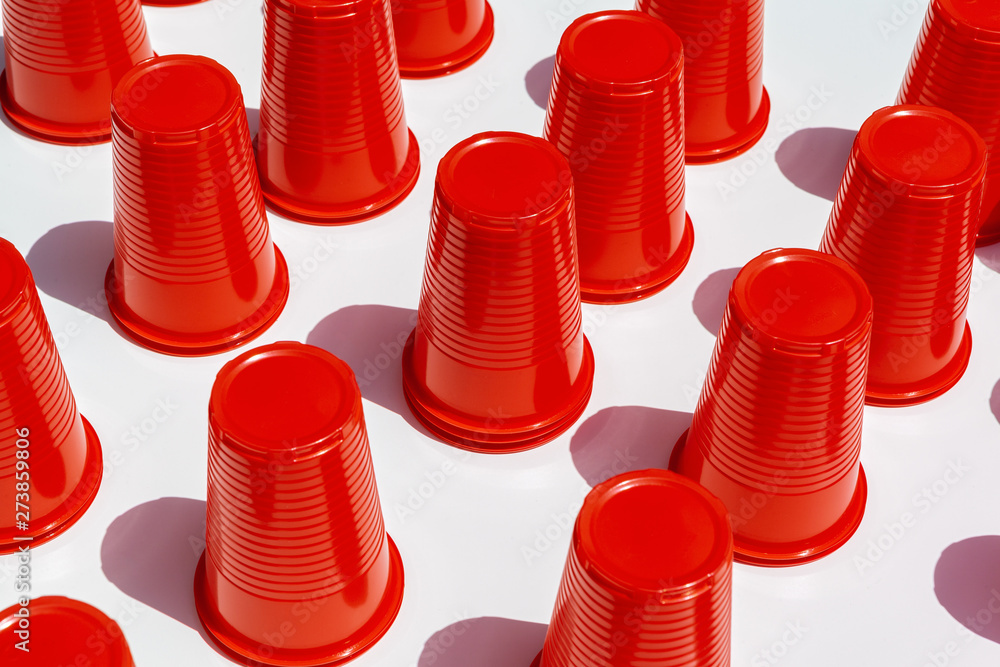 Red Plastic Drinking Cups pattern as a background Red Plastic Drinking Cups pattern as a background