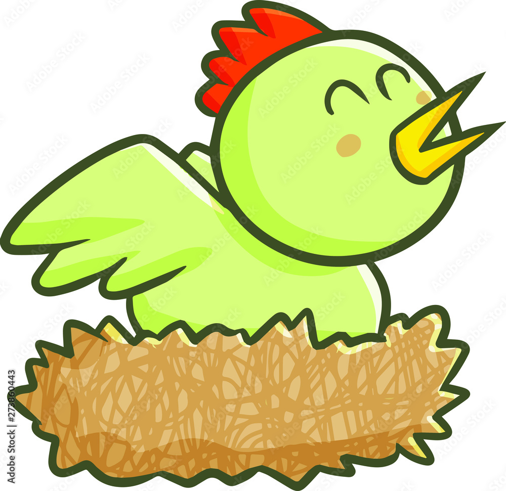 Cute and funny little green bird on it's nest Cute and funny little green bird on it's nest