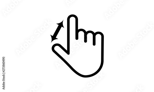 Swipe up and down icon with hand and arrow for mobile gesture concepts
