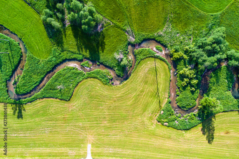Fototapeta premium Germany, Bavaria, Allgäu, aerial view river Guenz meandering