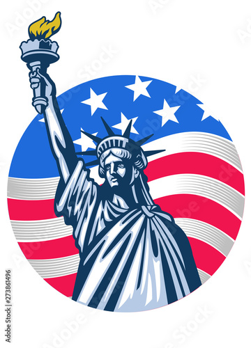 statue of liberty with USA flag as background