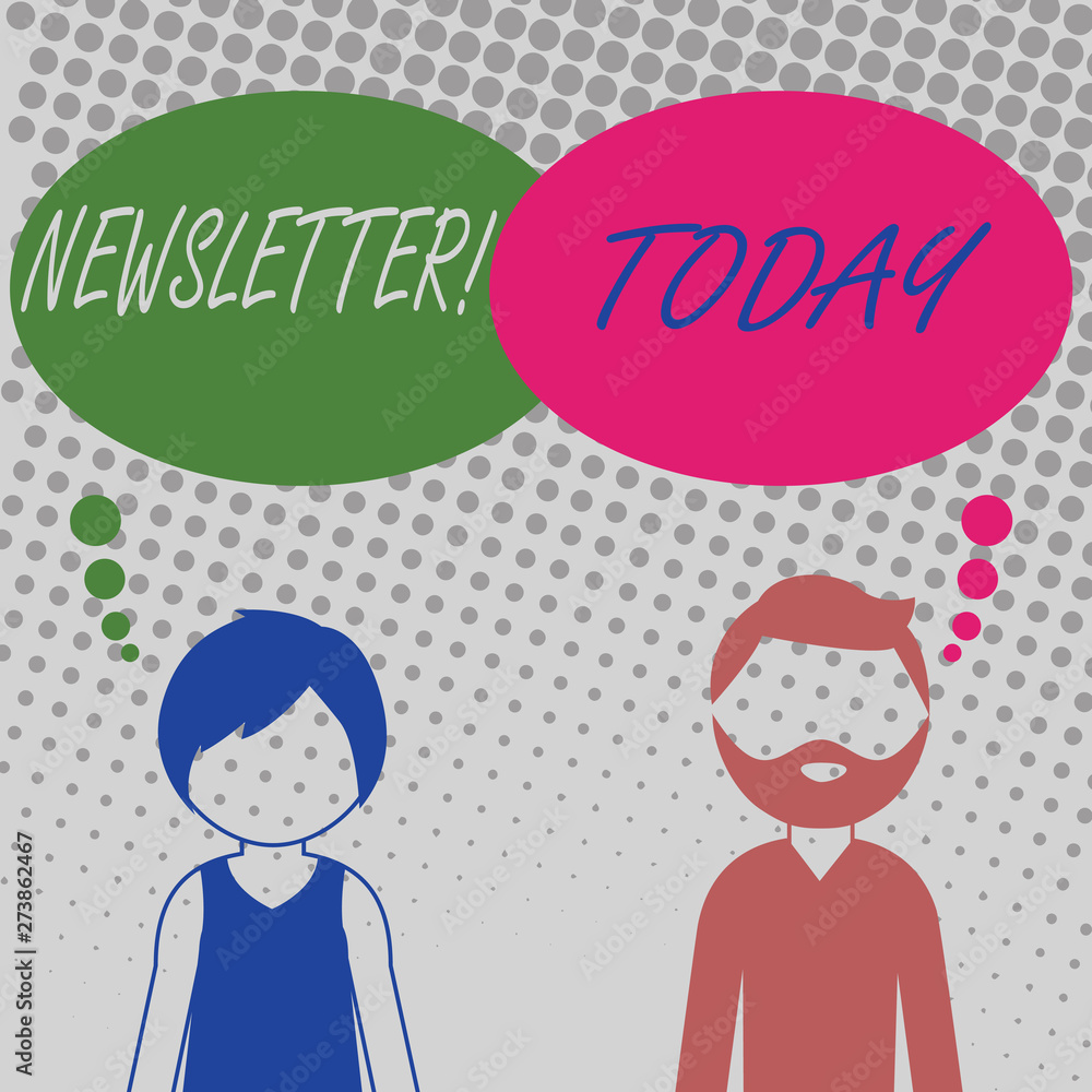 Handwriting text Newsletter. Conceptual photo Bulletin periodically sent to subscribed members News report Bearded Man and Woman Faceless Profile with Blank Colorful Thought Bubble Handwriting text Newsletter. Conceptual photo Bulletin periodically sent to subscribed members News report Bearded Man and Woman Faceless Profile with Blank Colorful Thought Bubble