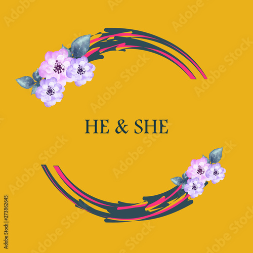 Wedding invitation floral card with rose,cotton,succulent,eucalypyus leaves in watercolor style. Botanical template with golden frame and flowers for invite, greeting and covers, poligraphy