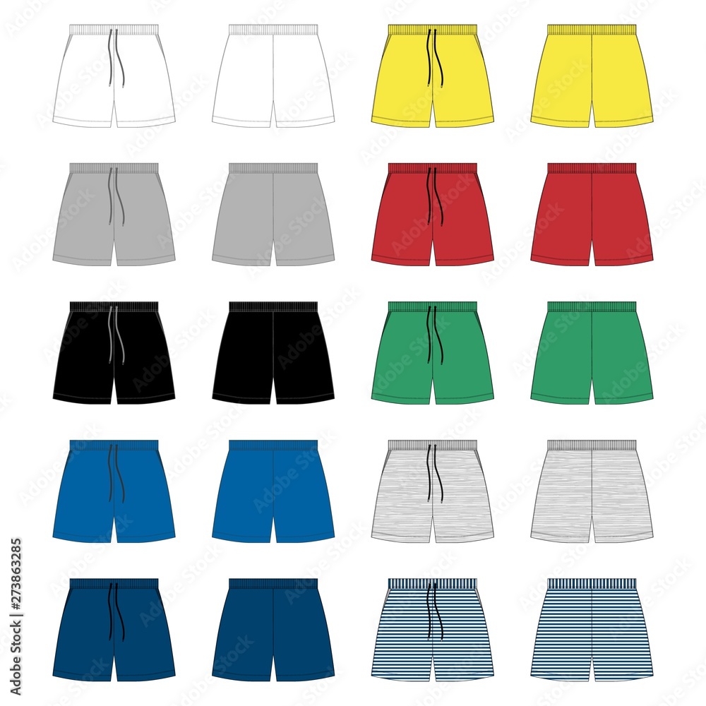 Set of sport shorts pants design template. Technical sketch Fashion vector illustration on grey background. - obrazy, fototapety, plakaty 