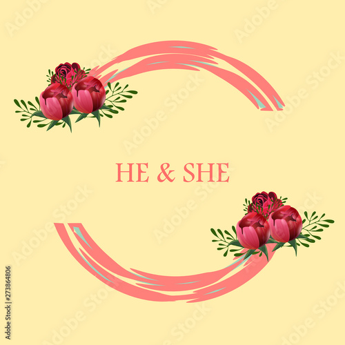 Wedding invitation floral card with rose,cotton,succulent,eucalypyus leaves in watercolor style. Botanical template with golden frame and flowers for invite, greeting and covers, poligraphy