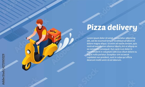 Pizza delivery concept banner. Isometric illustration of pizza delivery vector concept banner for web design