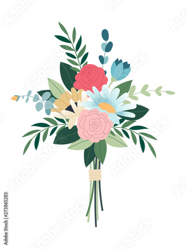 Wedding concept. Collection of detailed drawings of trendy floristic flowers and decorative flowering plants. Bundle of elegant floral decorations. Flower bouquet.