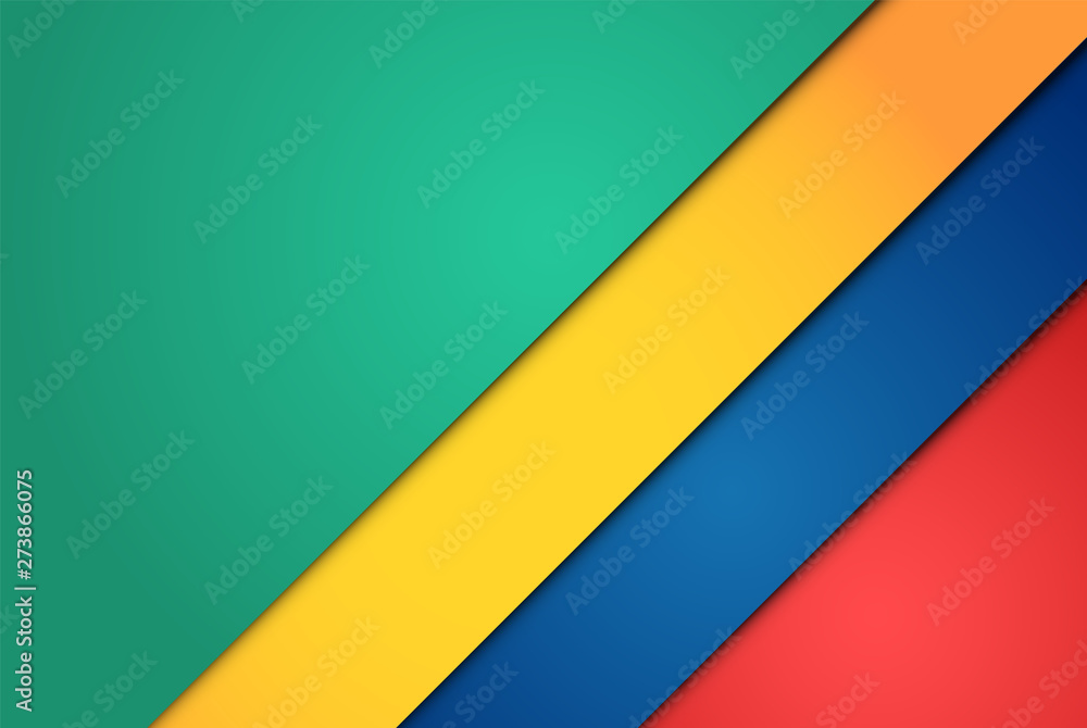 Realistic red, green, blue and yellow sheets of papers