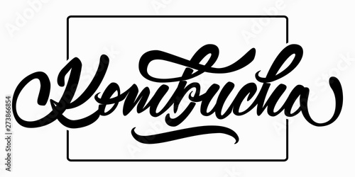 Kombucha - hand lettering logo. Text design for logo, print, badge, packaging, label aso. Vector illustration.