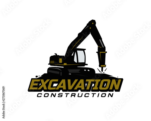 Excavator logo template vector. Heavy equipment logo vector for construction company. Creative excavator illustration for logo template.