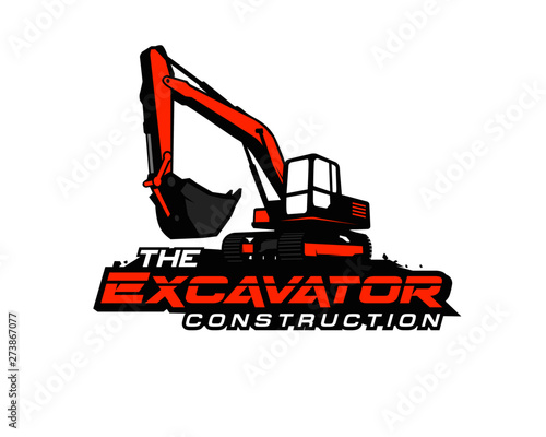 Excavator logo template vector. Heavy equipment logo vector for construction company. Creative excavator illustration for logo template.