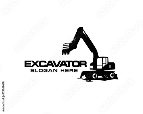 Excavator logo template vector. Heavy equipment logo vector for construction company. Creative excavator illustration for logo template.