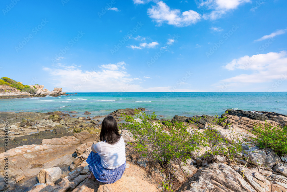 Young girl woman female on Beautiful Tropical Beach PP Island, Krabi, Phuket,  Thailand blue ocean background Women items vacation accessories for holiday  long weekend idea for planning travel